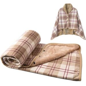 Plaid Fleece Blanket Shawl Poncho Winter Warm Cozy Wrap Plush Gift Reversible